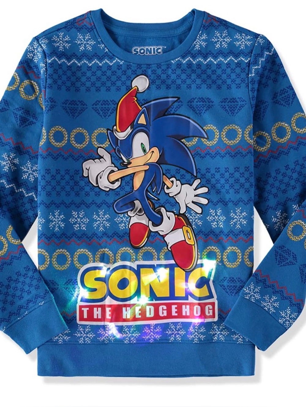 Sonic Long Sleeve Crew Neck Light Up Christmas Sweater kids multiple sizes
